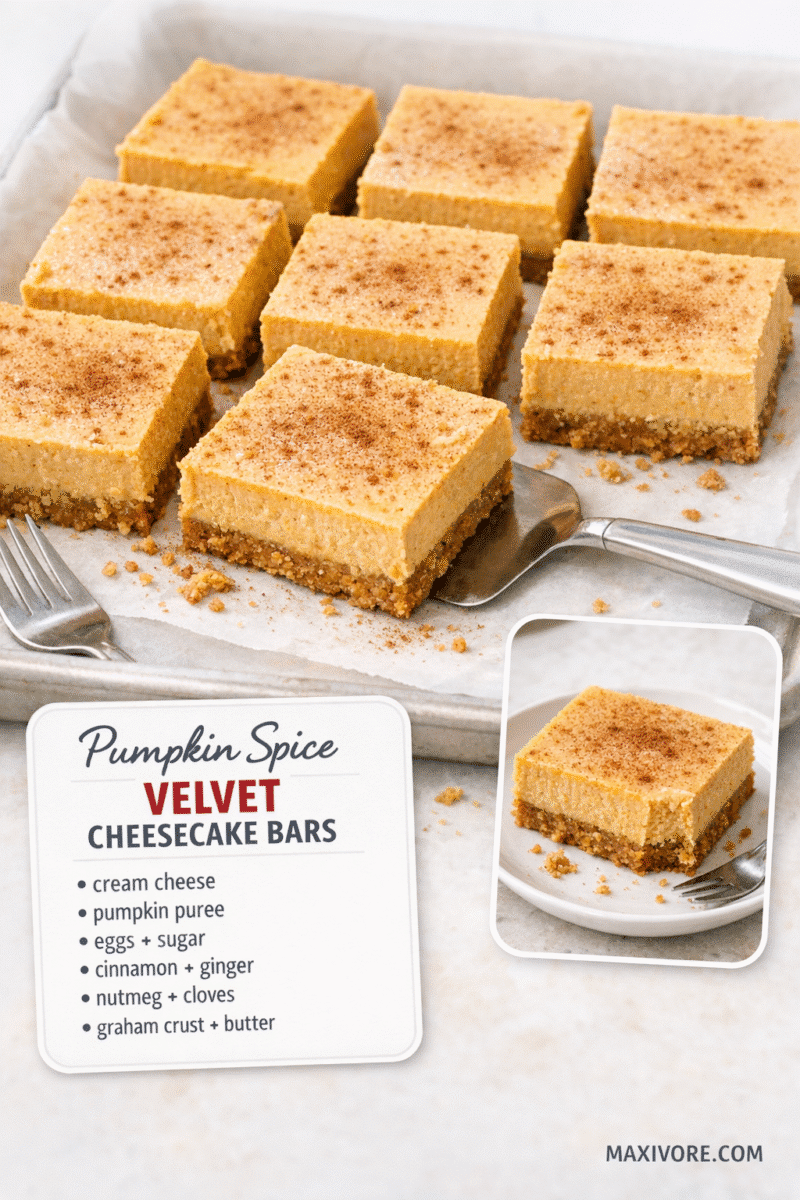 Velvet Pumpkin Spice Cheesecake Bars