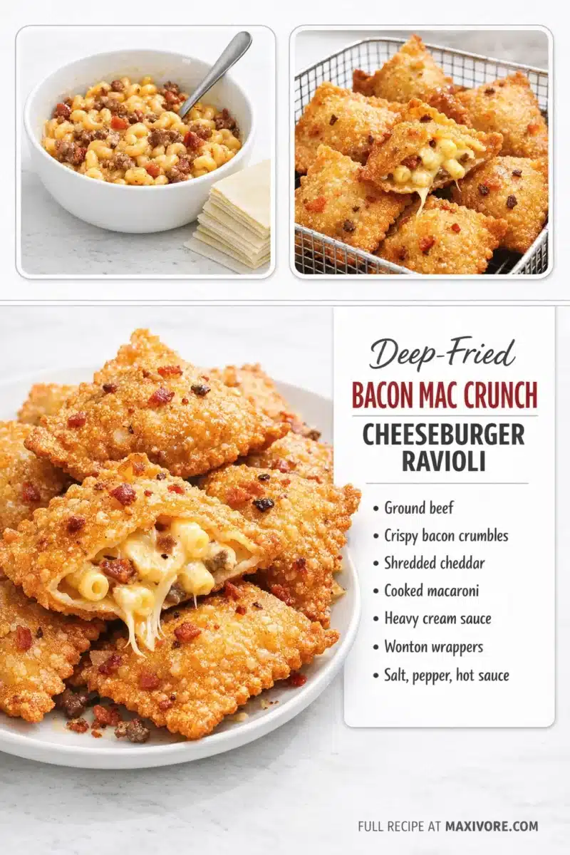 Deep-fried Bacon Mac Cheeseburger Stuffed Ravioli 4 Deep-fried Bacon Mac Cheeseburger Stuffed Ravioli