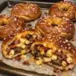 Cheesy Bacon Mac Burger Stuffed Pretzel Rings 5 How to make Cheesy Bacon Mac Burger Stuffed Pretzel Rings — key cooking step
