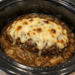 How to make Crockpot French Onion Meatloaf with Melted Swiss Cheese Recipe — key cooking step