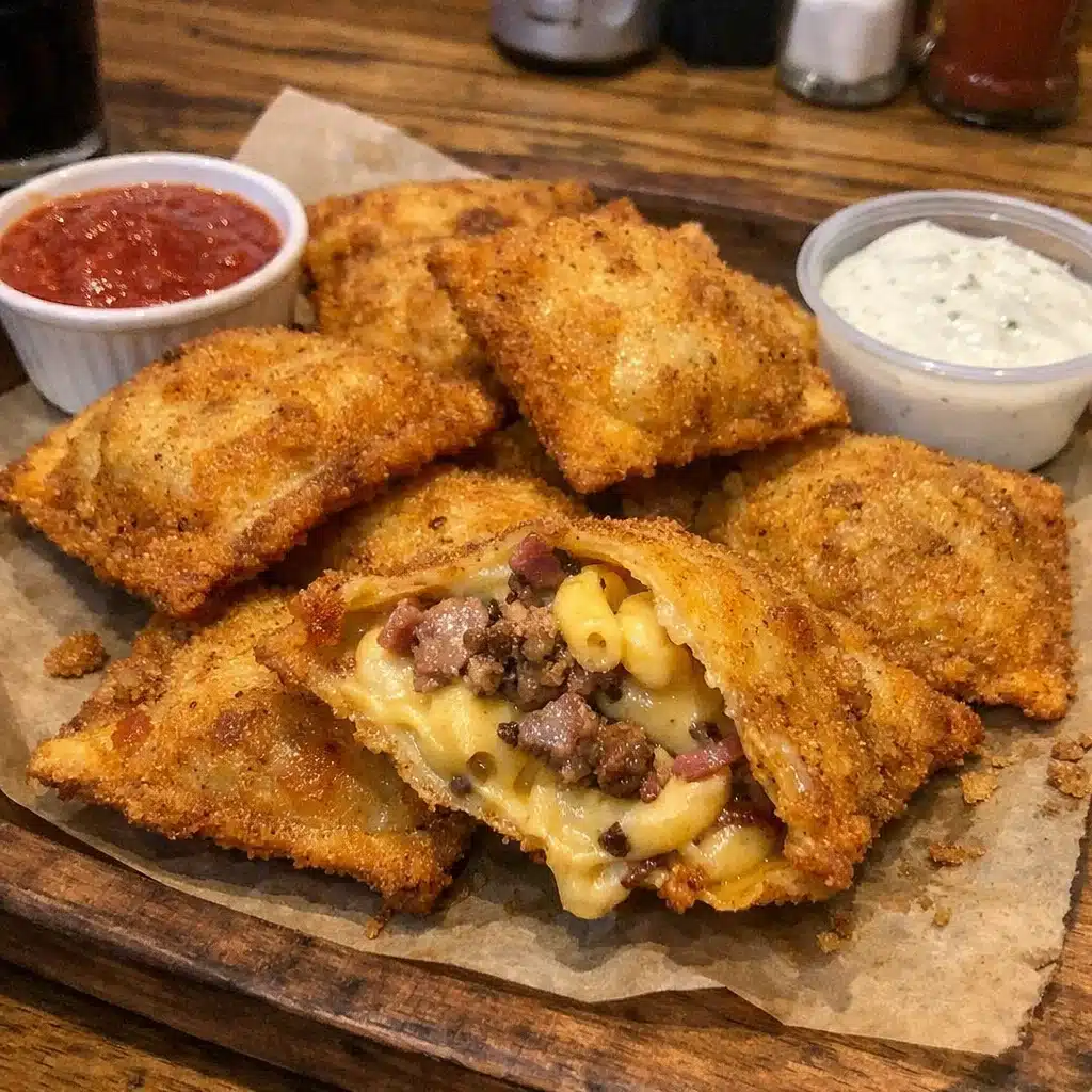 Deep-fried Bacon Mac Cheeseburger Stuffed Ravioli 3 Deep-fried Bacon Mac Cheeseburger Stuffed Ravioli — restaurant-quality recipe photo