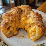 How to make Deep-fried Cheddar Mac and Cheese Knot Pizza with Butter Crunch — key cooking step
