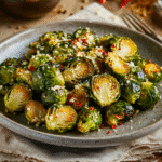 How to make Roasted Garlic Parmesan Brussels Sprouts — key cooking step