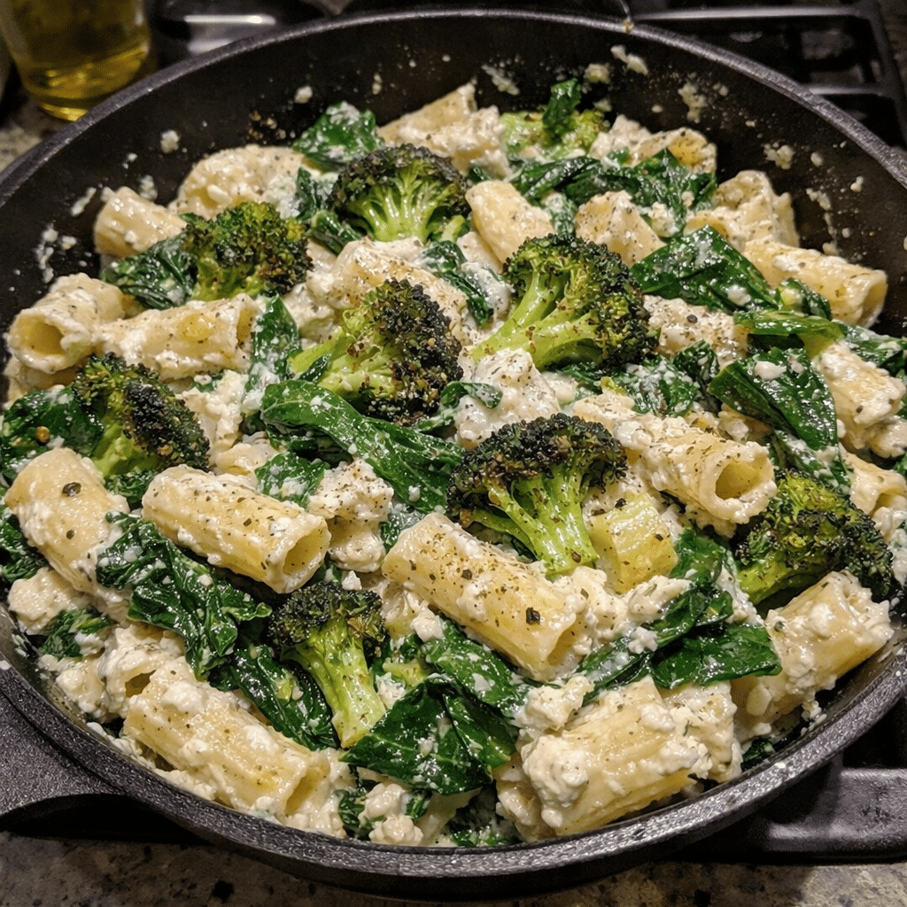 Skillet Ricotta Pasta with Roasted Broccoli and Spinach Recipe — restaurant-quality recipe photo