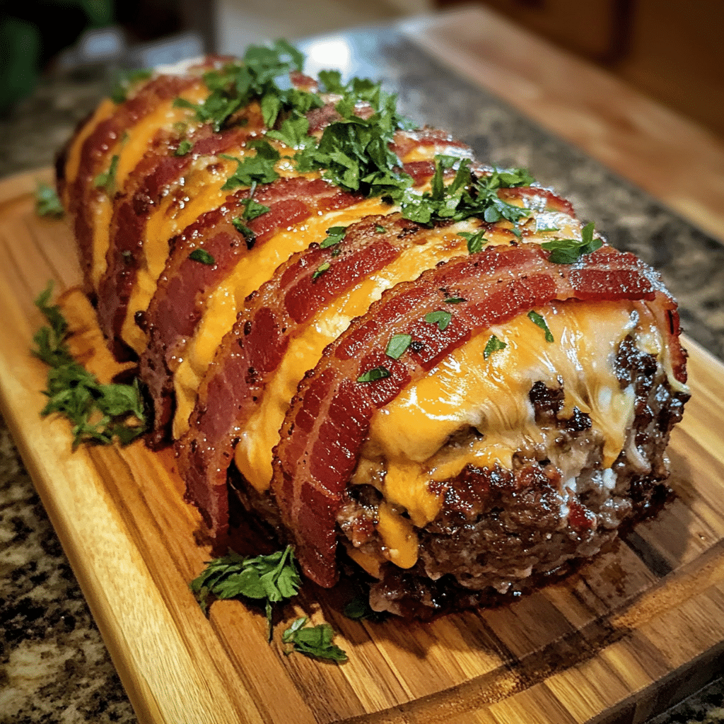 Smoked Bacon Four Cheese Burger Stuffed Meatloaf — restaurant-quality recipe photo