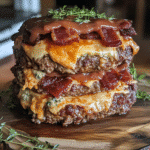 How to make Smoked Bacon Four-cheese Loaded Meatloaf Stack — key cooking step