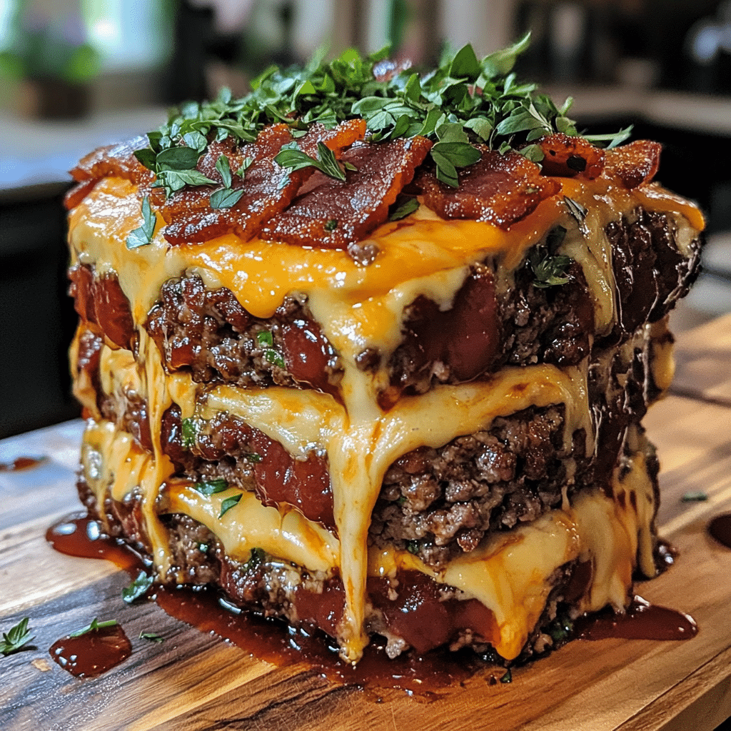 Smoked Bacon Four-cheese Loaded Meatloaf Stack — restaurant-quality recipe photo