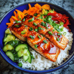 How to make Spicy Honey Garlic Glazed Salmon Bowl — key cooking step