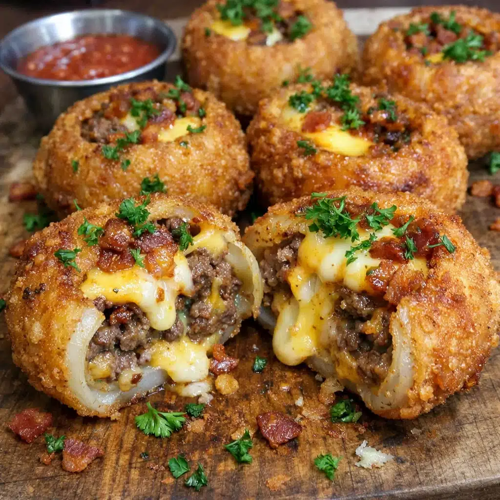 Triple Cheese Bacon Burger Stuffed Onion Bombs — restaurant-quality recipe photo