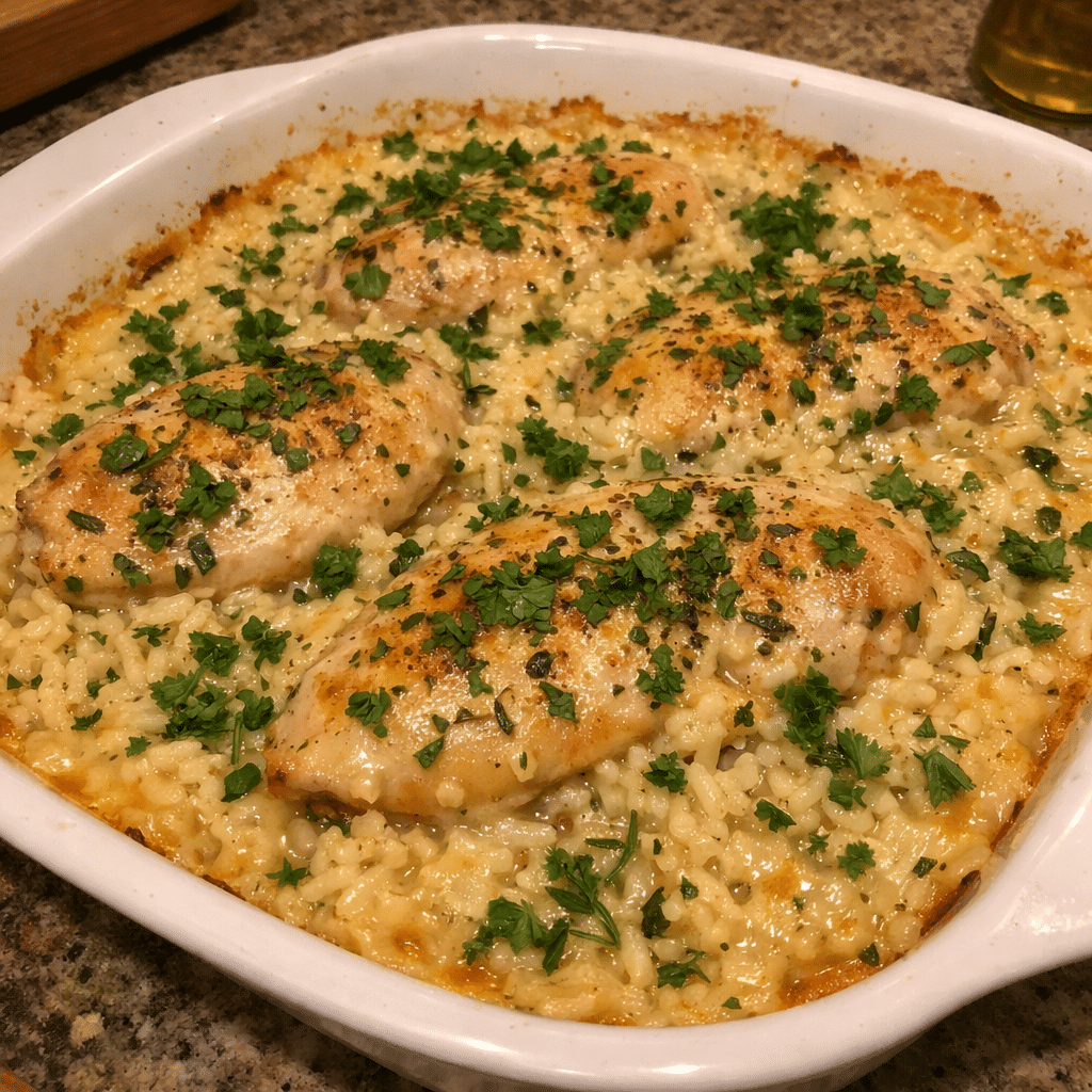 Creamy Garlic Herb Chicken and Rice Casserole — restaurant-quality recipe photo