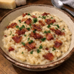 How to make Creamy Garlic Parmesan Bacon Risotto — key cooking step