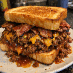 How to make Double Bacon Bourbon Cheeseburger Sloppy Joe Melt — key cooking step