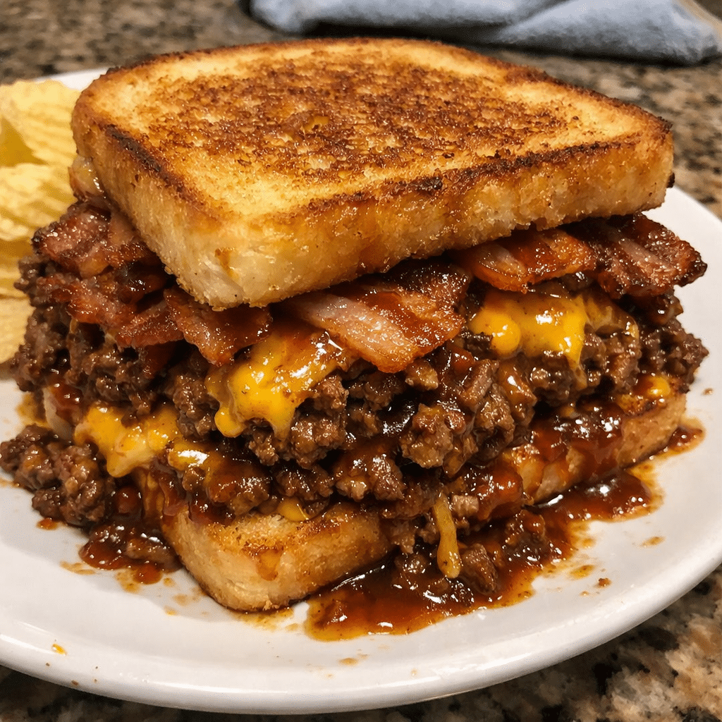 Double Bacon Bourbon Cheeseburger Sloppy Joe Melt — restaurant-quality recipe photo