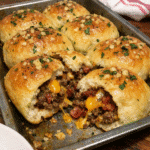 How to make Garlic Butter Bacon Cheeseburger Stuffed Dinner Rolls — key cooking step