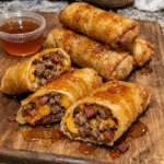 How to make Hot Honey Bacon Cheeseburger Stuffed Egg Rolls — key cooking step