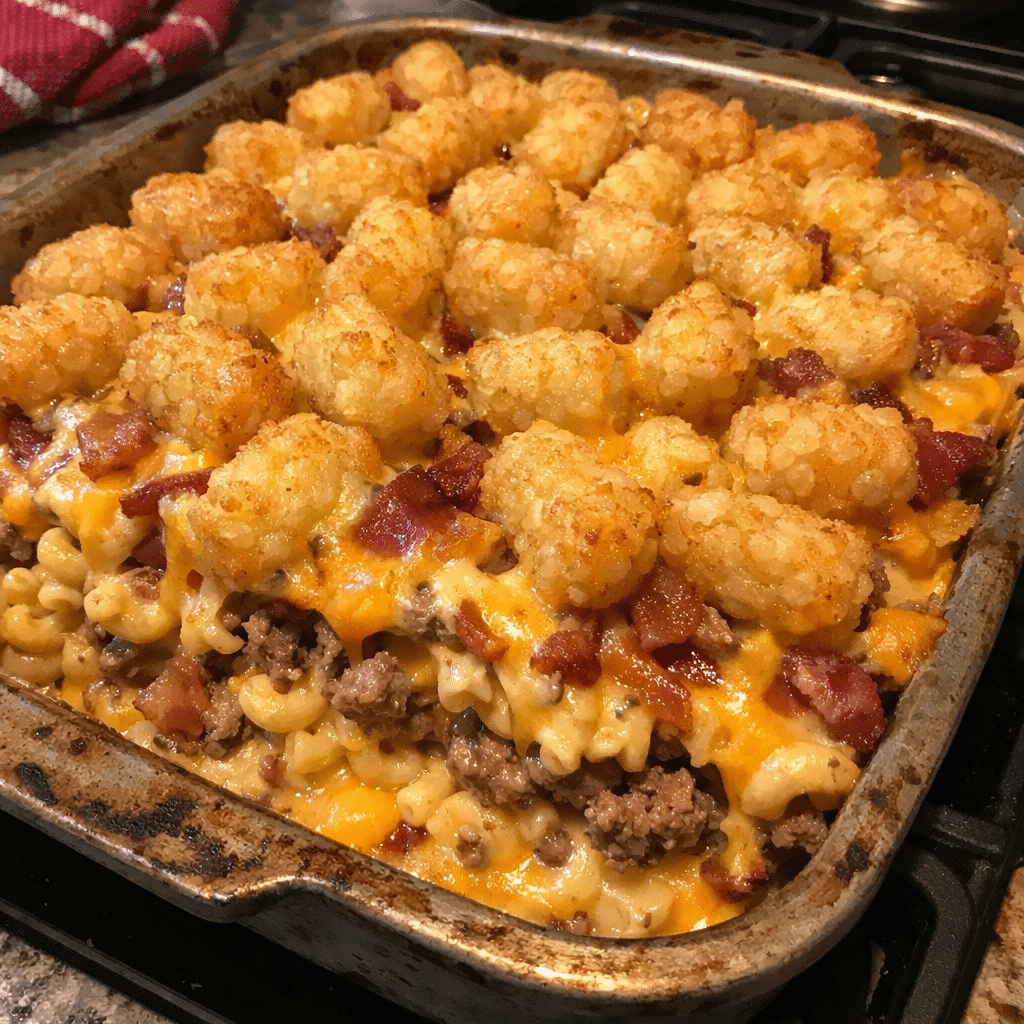 Loaded Bacon Mac Cheeseburger Tater Tot Bomb Bake — restaurant-quality recipe photo