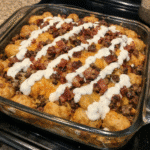 How to make Loaded Bacon Ranch Double-cheeseburger Tot Bake — key cooking step