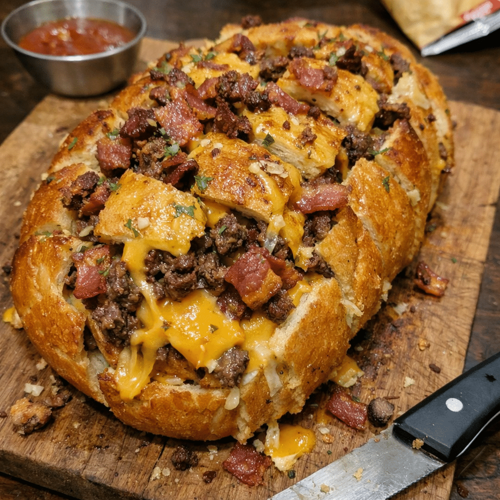 Smoked Bacon Cheeseburger Stuffed Pull-apart Bread — restaurant-quality recipe photo